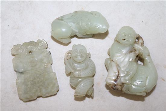 Four Chinese Celadon jade carvings, 19th/20th century, 5.3cm